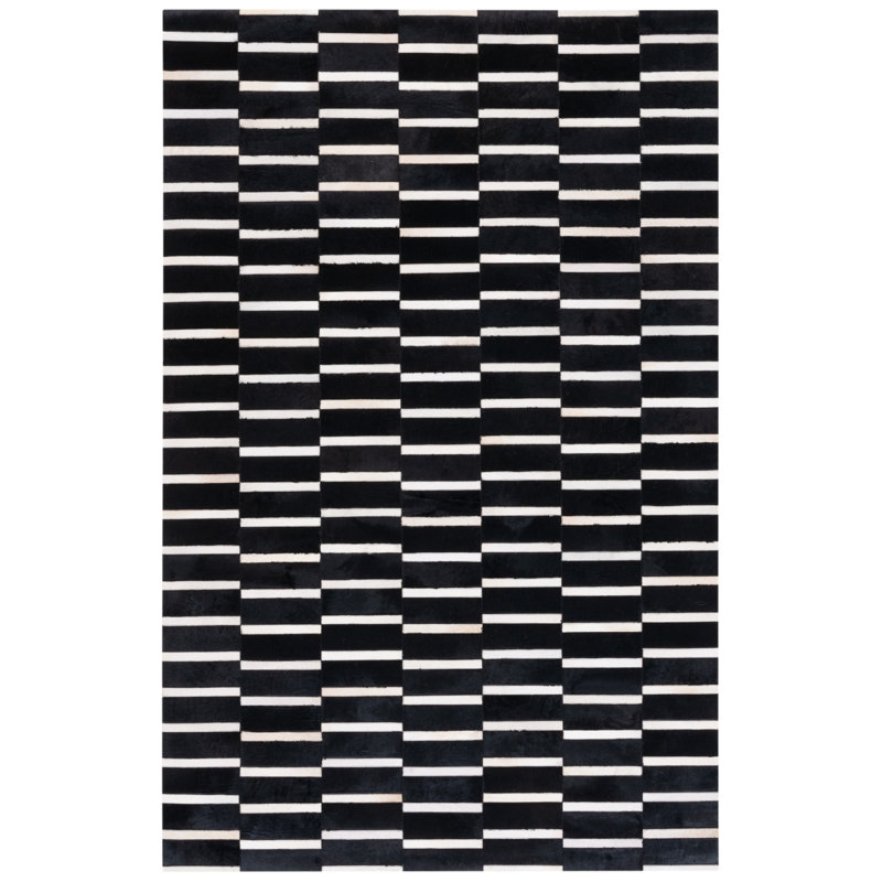Speaks Studio Leather Hand Woven Leather With Felt Striped Rug, Rectangle 6' x 9'