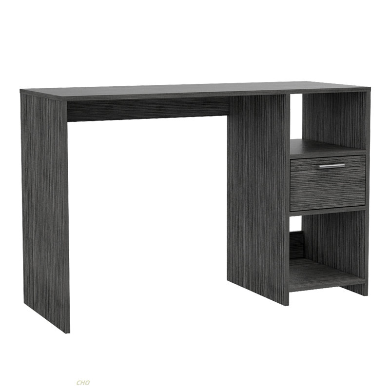 Bureau d'ordinateur, un tiroir, deux tablettes, Gris anthracite