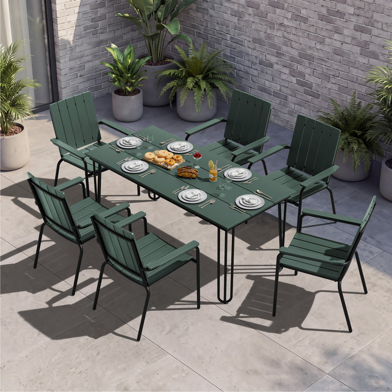 Ensemble de salle à manger rectangulaire pour 6 personnes L 66,9 po avec 4 chaises, Vert, 7 Pieces: Table, 6 Chairs