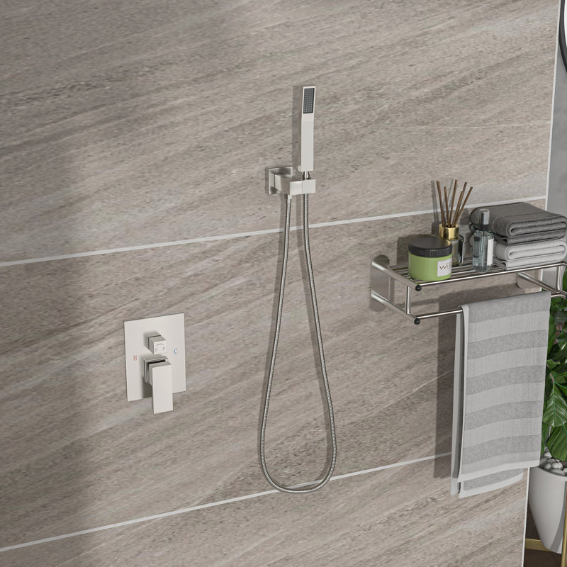 Ceiling Mount Dual Shower - 10 Inch Brushed Nickel Square With Adjustable Rainfall And Detachable Handheld System Head Easy Clean Nozzle Spray