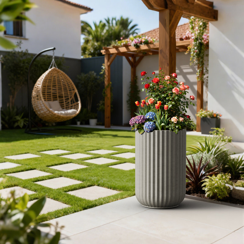 Pot à fleurs 14 po, H 22,44 po x l 13,98 po x P 16,93 po, Gris Pierre
