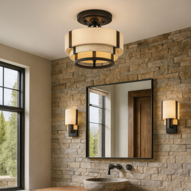 Blonde Moment 3-Light Semi-Flush Ceiling Light - Matte Black/Honey/Medium Oak