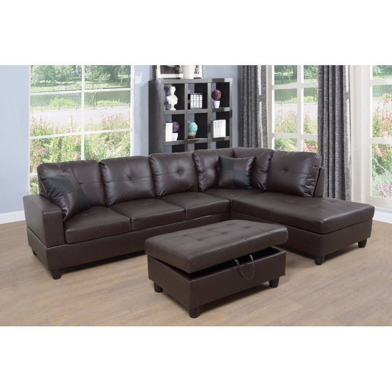 Canapé modulaire en similicuir avec repose-pieds, Brun foncé