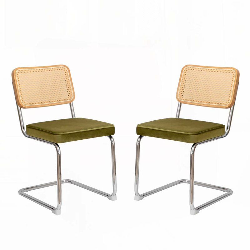 Velvet Side Dining Chairs with Legs, Silver, Olive Green