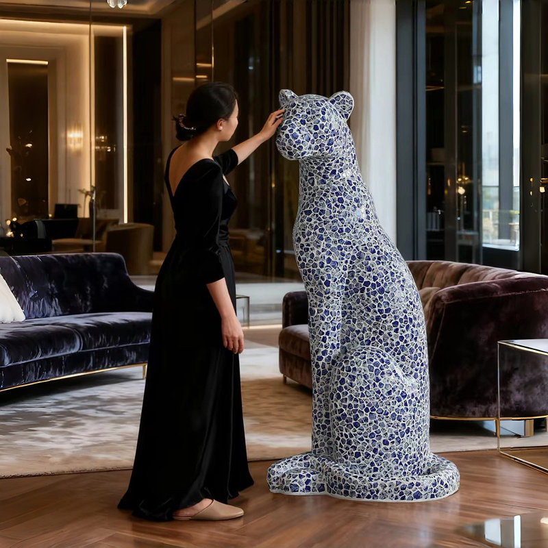 Stand Jaguar With Blue Ceramic Mosaic Exterior