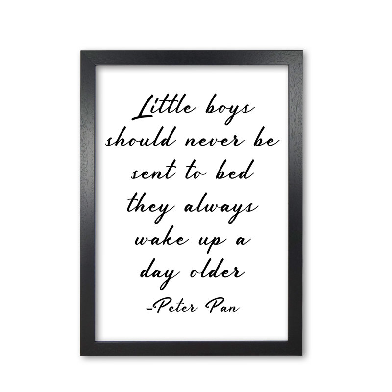 Little Boys Peter Pan Quote 1 Piece Single Picture Frame Wall Art, 85 cm H x 60 cm W x 5 cm D, Black Grain Frame