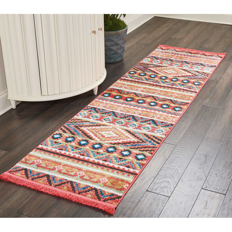 Southwestern Machine Woven Area Rug in Orange/Brown/Beige, Runner 2'2" x 7'9"