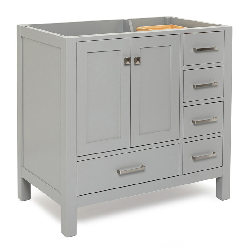 Cambridge Left Offset 36" Single Bathroom Vanity Base Only, Gray, Brushed Nickel