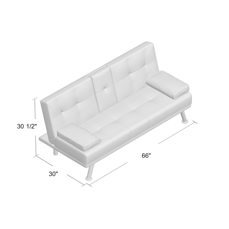 Canapé convertible en similicuir à dossier fixe de 66 po de largeur Barringer, Faux cuir gris