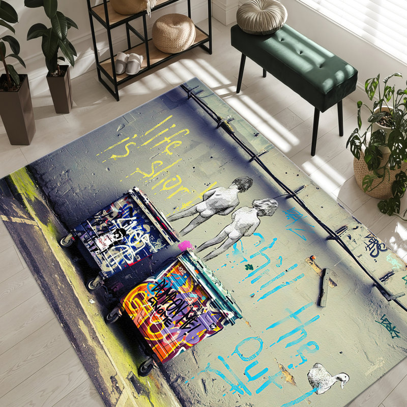Stylish Geometric Patterned Non-Woven Thin Type Printed Rug Adds a Touch of Modern Aesthetic to Any Indoor Space