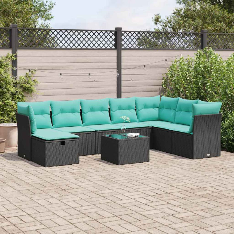  Ensemble de canapé de patio 9 pièces avec coussins en rotin de polyester noir