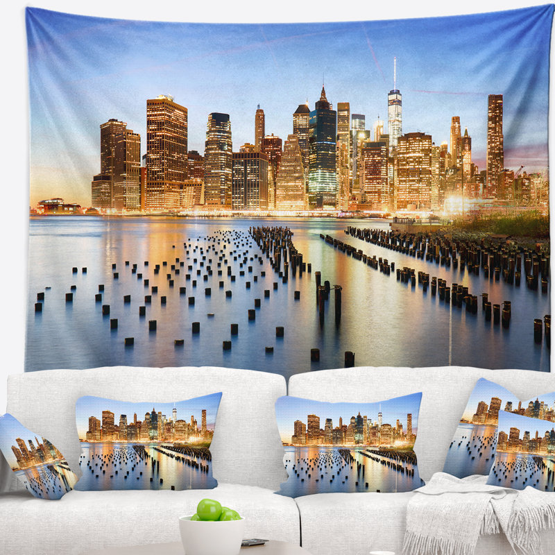 Cityscape de polyester illuminé à l’tapisserie skyscrapers new york avec accessoires suspendus inclus, H 68 po x l 80 po