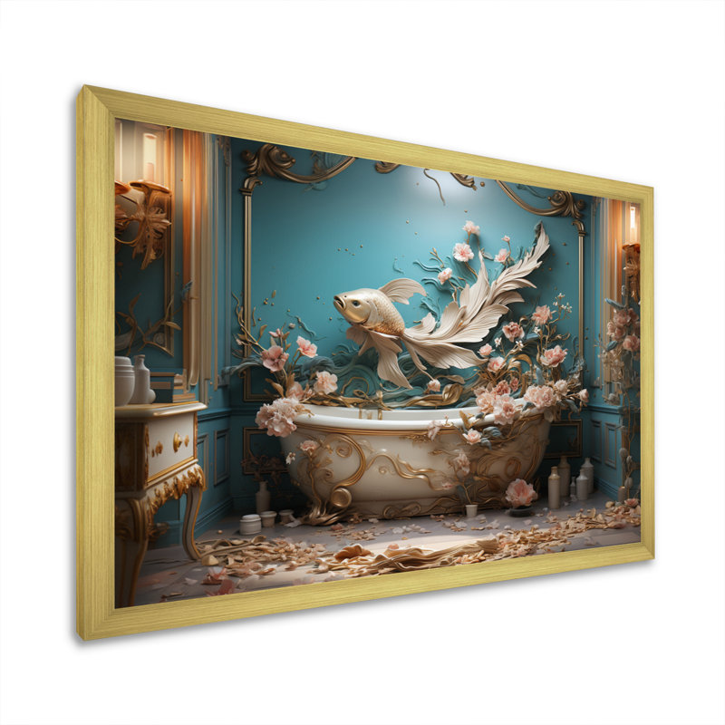 " Bathroom Deco I ", Gold Single Picture Framed, 16" H x 32" W x 1" D
