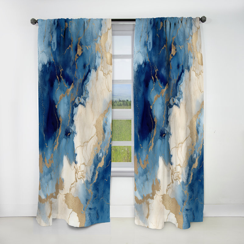 Blue And Gold Marble Clouds X - Fractals Blackout Abstract Curtain - 1 Panel, 52" W x 95" L