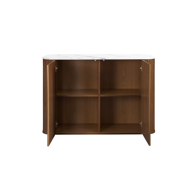 RUSSO Collection Fluted 2 Door Sideboard - Push To Open - 120cm Width, Dark Brown Wood