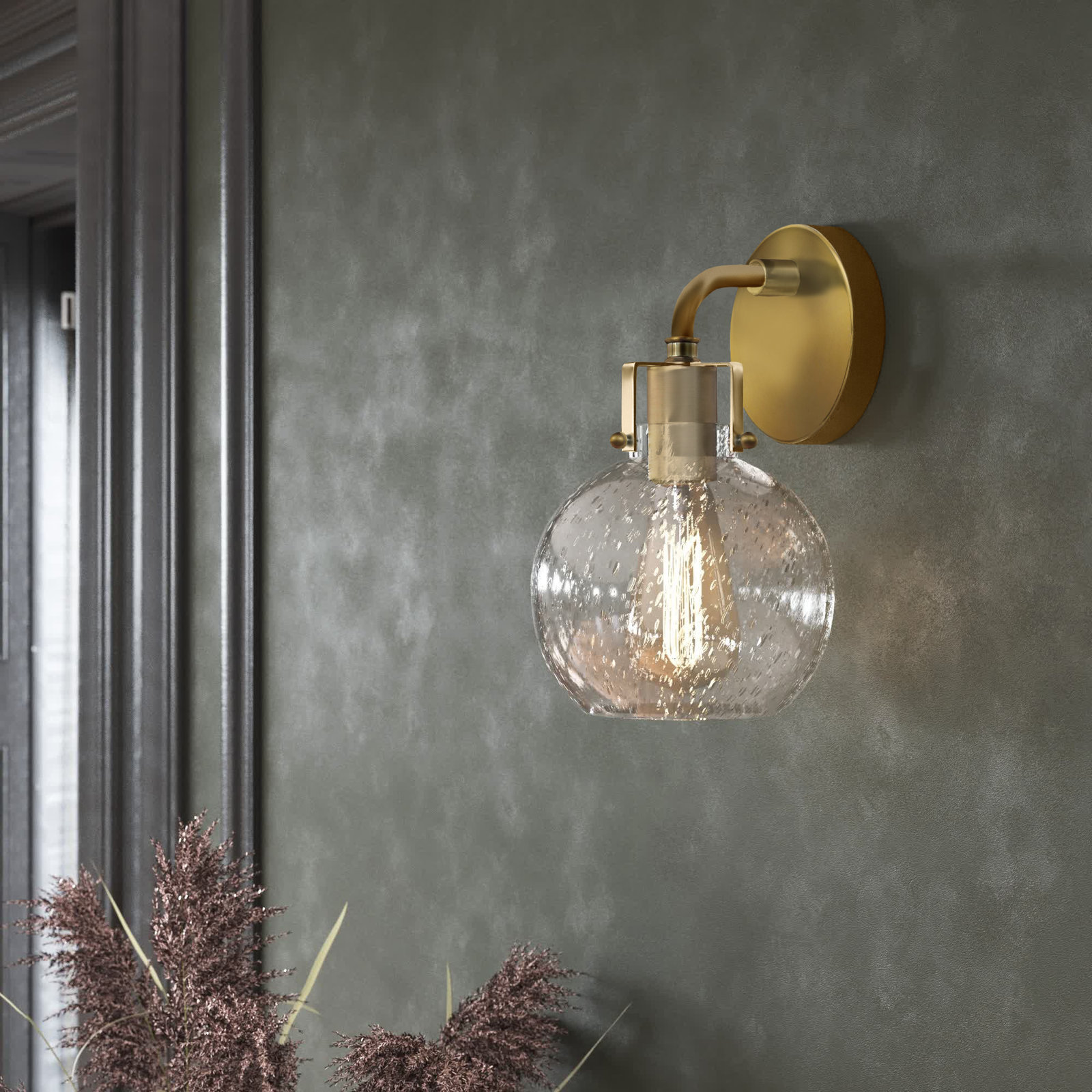 Byrne Single Light Dimmable Armed Sconce, Burnished Brass