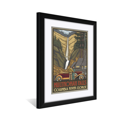Multnomah Falls Lodge With Car Professionally Framed & Matted Art Print - by Paul A. Lanquist
