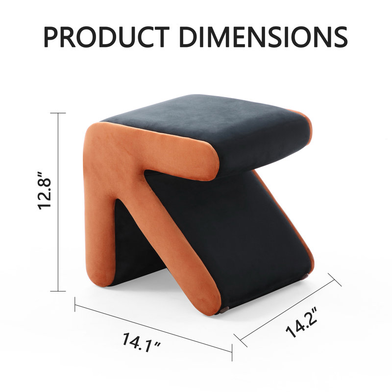 Solid + Manufactured Wood Accent Stool, Black/Orange