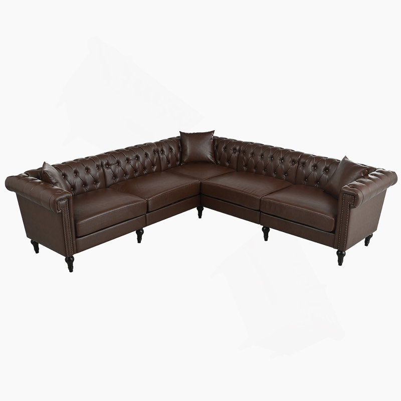 Canapé modulaire réversible en L Chesterfield, Marron foncé