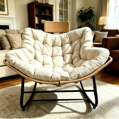 Chaise berçante d'extérieur avec coussin en rotin tissé à la main, lit berçant en osier pour balcon