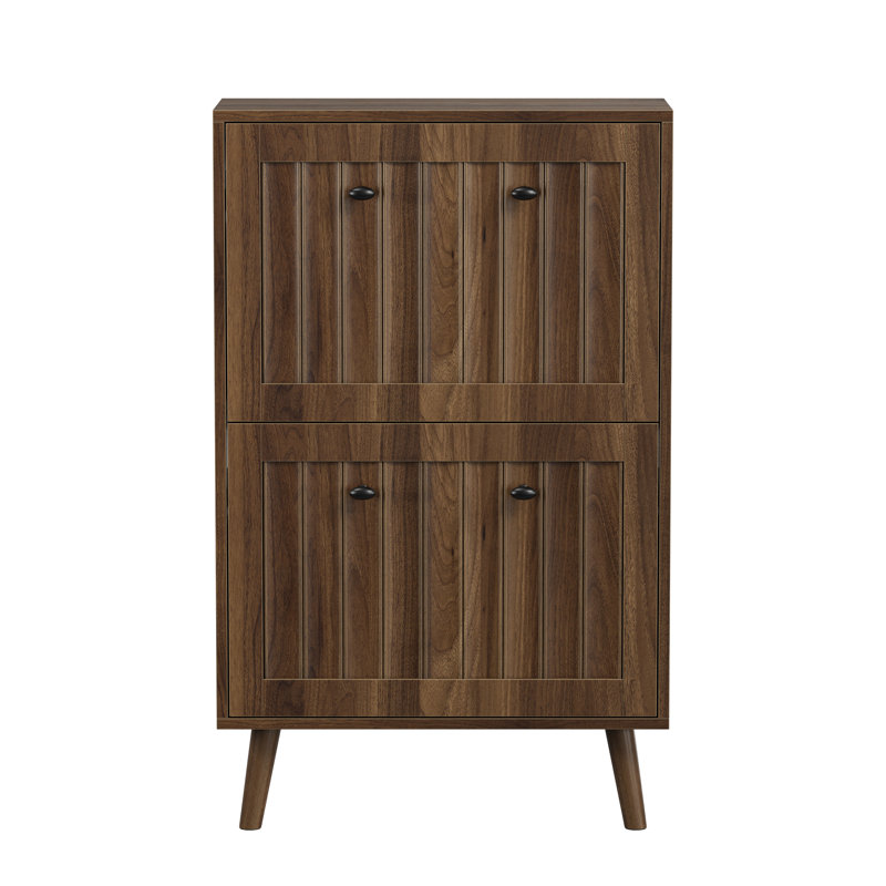 Mid-Century Modern Vertical Grooved Shoe Cabinet, Ideal For Hallways And Entrances, 37.4" H x 23.6" W x 9.45" D