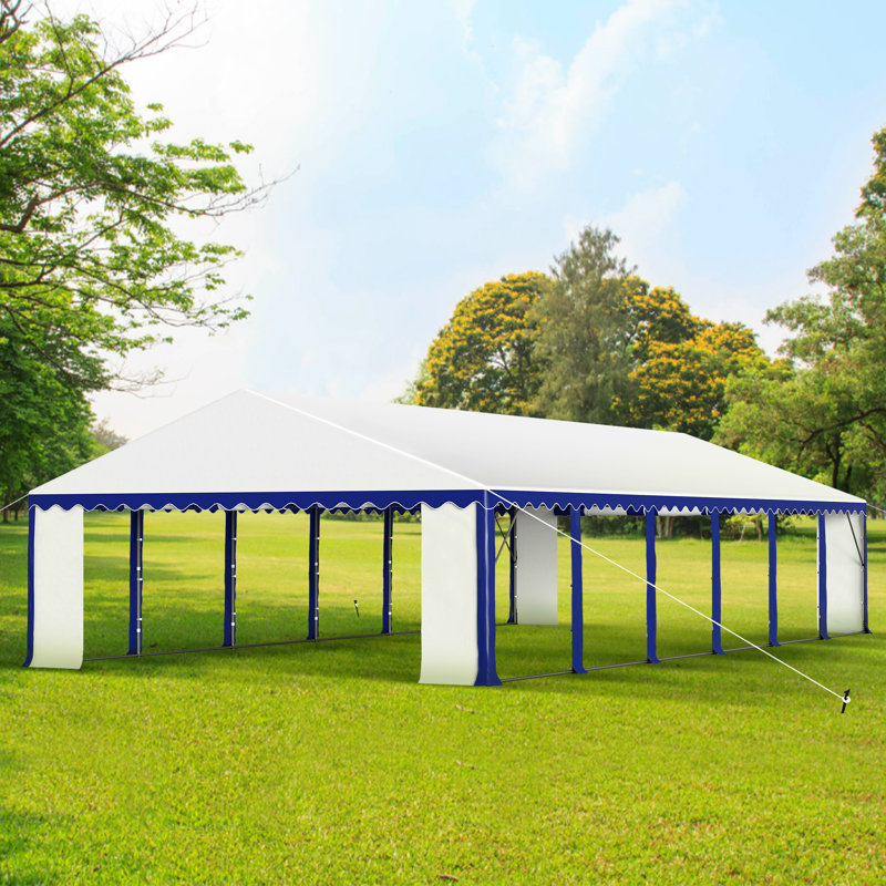 Syritta 20 Ft. W x 40 Ft. DSteel Canopy Tent With 6 Side Walls Heavy Duty Party Tents For Parties, Blue White