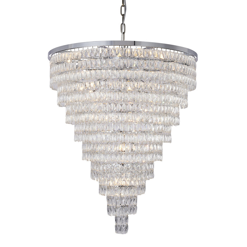 Lustre rond en cristal 32 lumières Transitional, Chrome