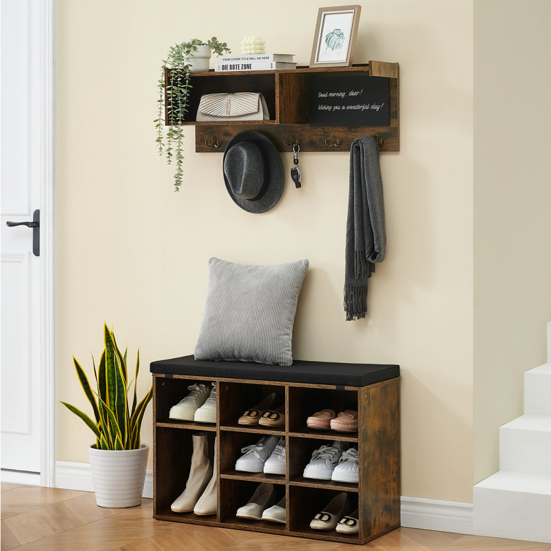 9 Pair Shoe Storage Cabinet, Brown Wood