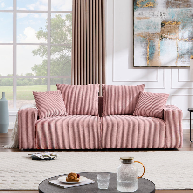 88.58'' Uphostery Sofa with Square Arms, Pink Corduroy