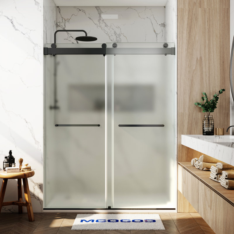 Opal Mirage MCOCOD 56-61"W x 76"H Double Sliding Frameless Soft Close Shower Door with 3/8"(10mm)Frosted Glass, Matte Black
