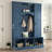 Modern Blue All-In-One Storage Bench — Arched Farmhouse-Style Design With Seven Hooks And Dual Side Cabinets (Versatile Home Use)-1386876385