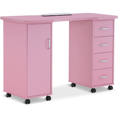 Bureau de coiffeuse 47,2 po, bureau à clou classique avec tiroir et roulettes