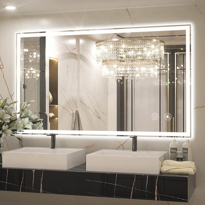 Miroirs de salle de bain à DEL sans cadre Ikeria avec antibuée, lumières à intensité variable et incassable, 40 po x 24 po
