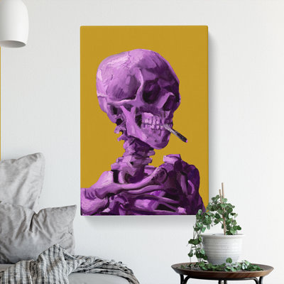 Purple Skull of a Skeleton with Cigarette by Vincent Van Gogh - Wrapped Canvas