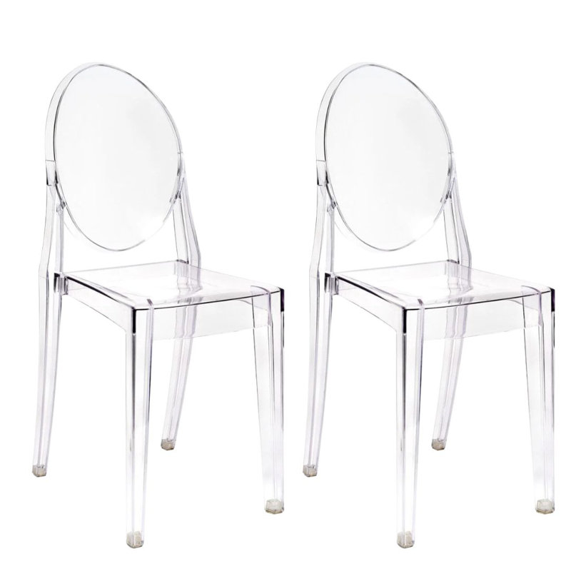 Chaise de salle à manger transparente en résine à dossier ovale Victoria par Chivari