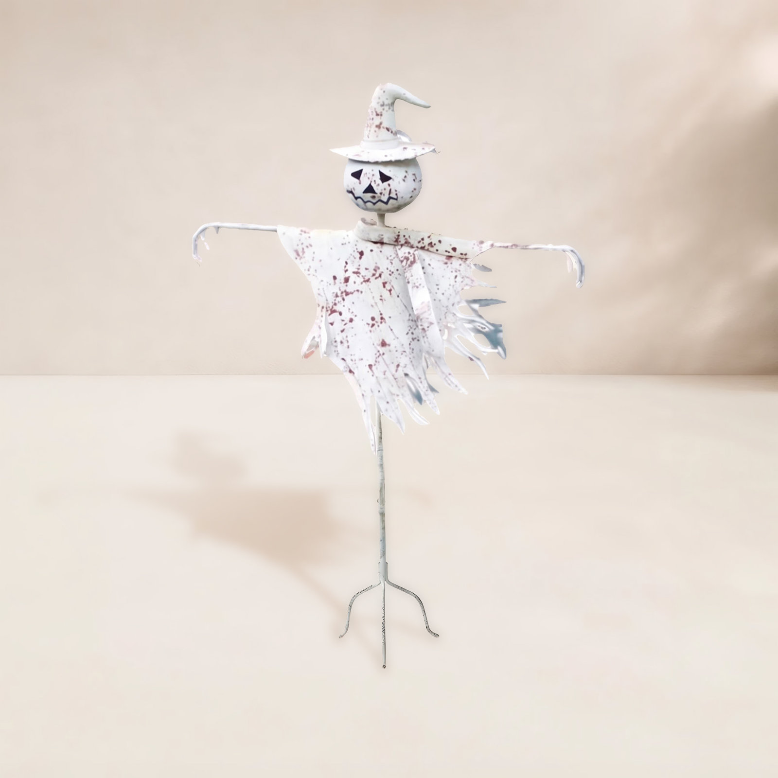 Rustic White Metal Scarecrow Yard Stake