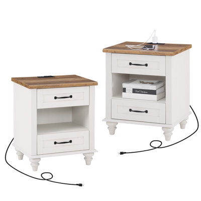 Ensemble de 2 tables de chevet avec 2 tiroirs et tablette ouverte Agathy