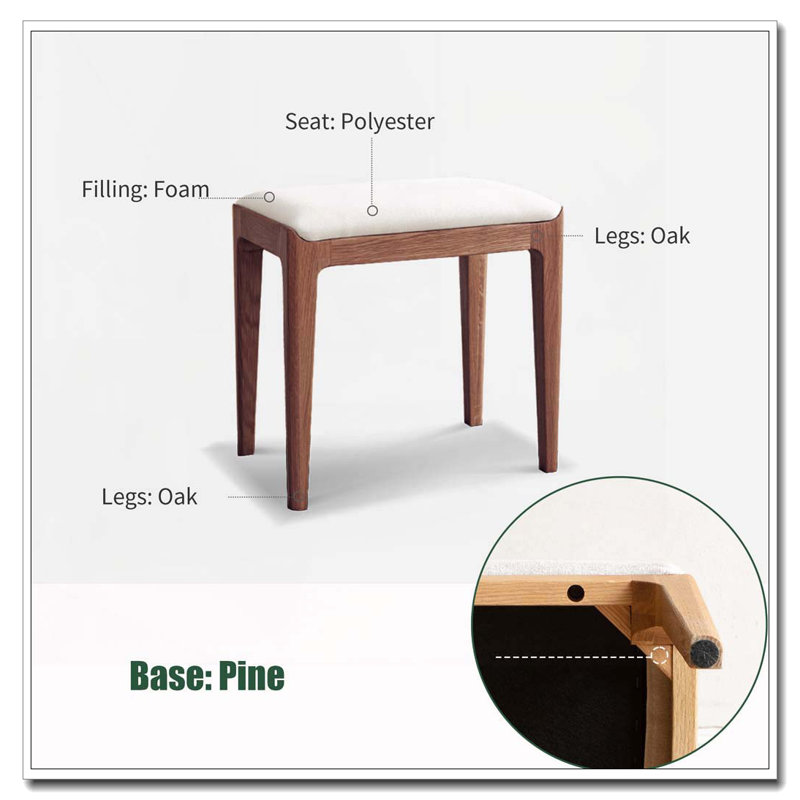 Red Oak Solid Wood Bedroom Vanity Stool, Walnut