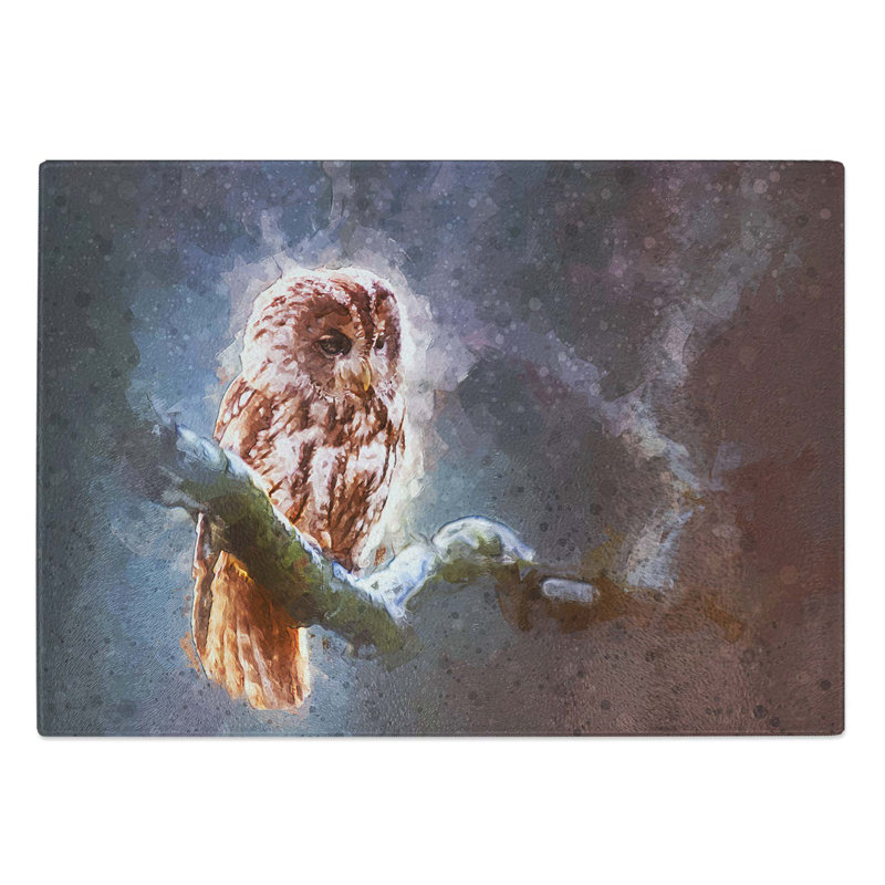 Tempered Glass Owl upon a Tree Branch Chopping Board, 39 cm W x 28.5 cm L