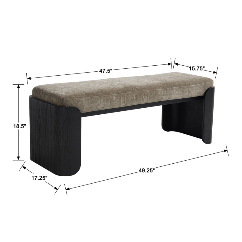 Banc rembourré en bois massif, Chenille vert / noir