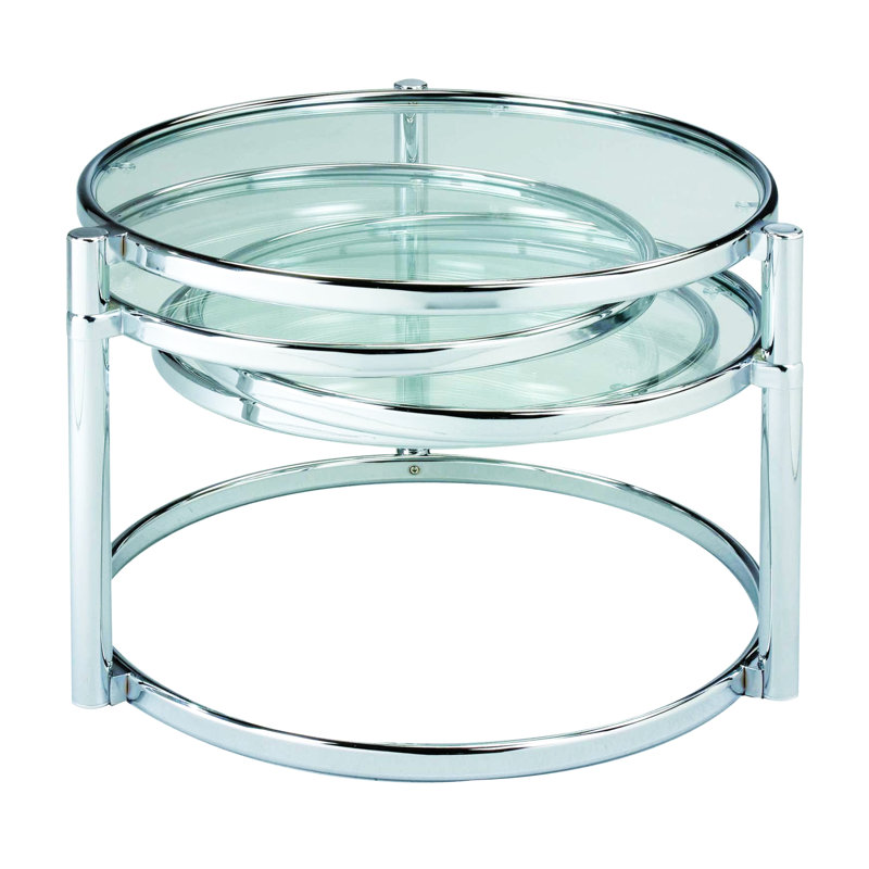 Table basse gigogne moderne avec verre transparent et chrome