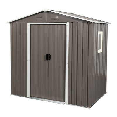 6Ft X 5Ft Metal Outdoor Shed In Gray - Galvanized Iron Construction, Robust And Stable, Punched Vents, Sliding Door With Padlock, Easy To Build, Panels Strong Put Together,