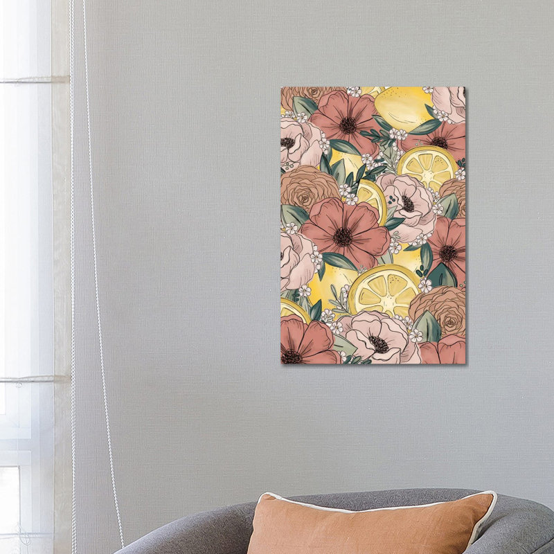 Lemon Sketched Florals by Katie Bryant - Wrapped Canvas Gallery-Wrapped Canvas Giclée, 66.04 cm H x 45.72 cm W x 3.175 cm D