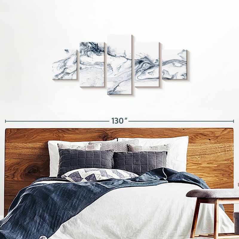 Gris et blanc abstrait 5 pièces, H 74 po x l 34 po x P 1,25 po