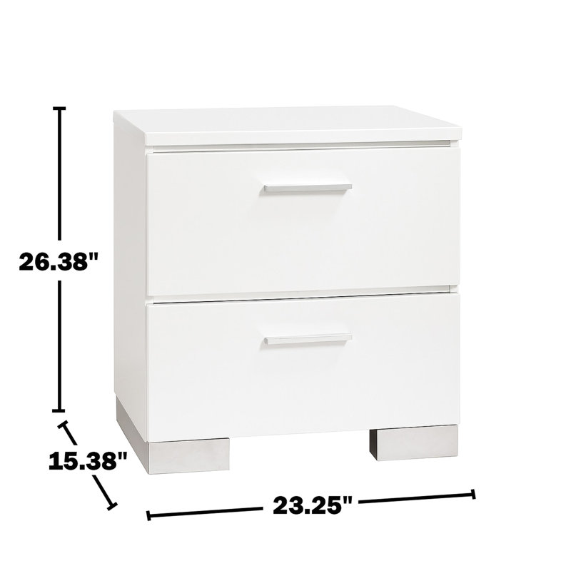 Élégante et fonctionnelle table de chevet blanche avec charge, accents et 2 tiroirs de rangement pour la chambre à coucher, pieds spacieux et grand intérieur