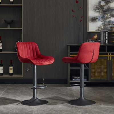 Ensemble de 2 tabourets de bar réglables avec repose-pieds chromé et levage mécanique