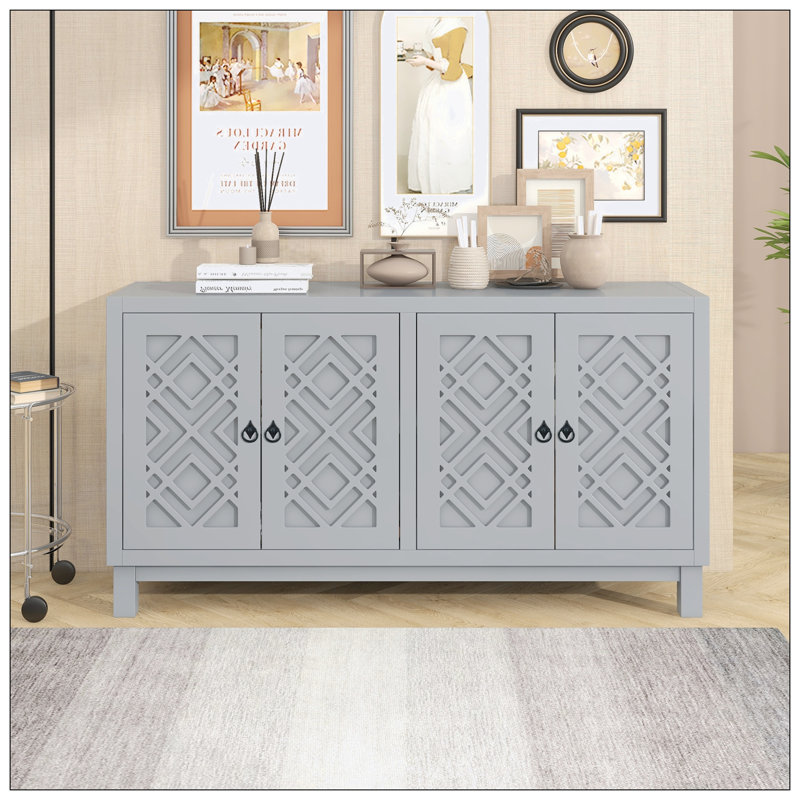 Grand buffet armoire avec poignées à anneau, Gris clair
