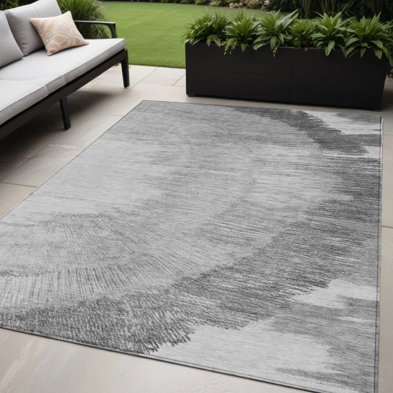 Tapis extérieur gris anthracite lavable abstrait 5 pi x 8 pi