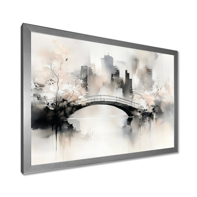 Charmant pont de la ville à Central Park I - décoration murale Bridges, H 16 po x l 32 po, Argent argent