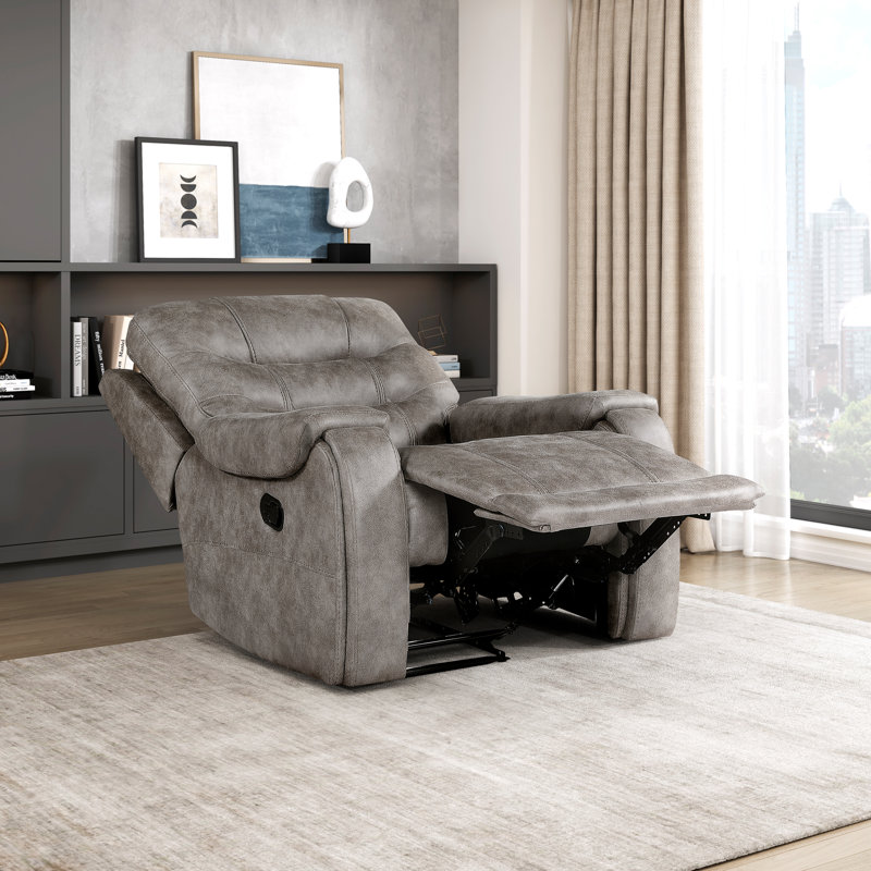 Solena 39.5" Modern Manual Polished Microfiber Reclining Chair with Tab Pull Recline, Foam Over Coils & Durable Support